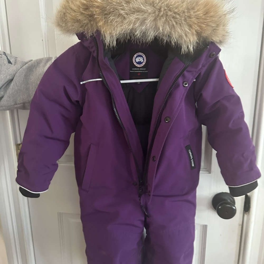 Canada Goose Purple Kids One-Piece Snowsuit with Fur-Trim Hood